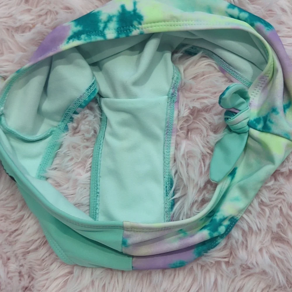 3/$30 JUSTICE Tie Dye/Aqua Color Block sporty 2 Piece Swimsuit Bikini Sz 12-4(L)